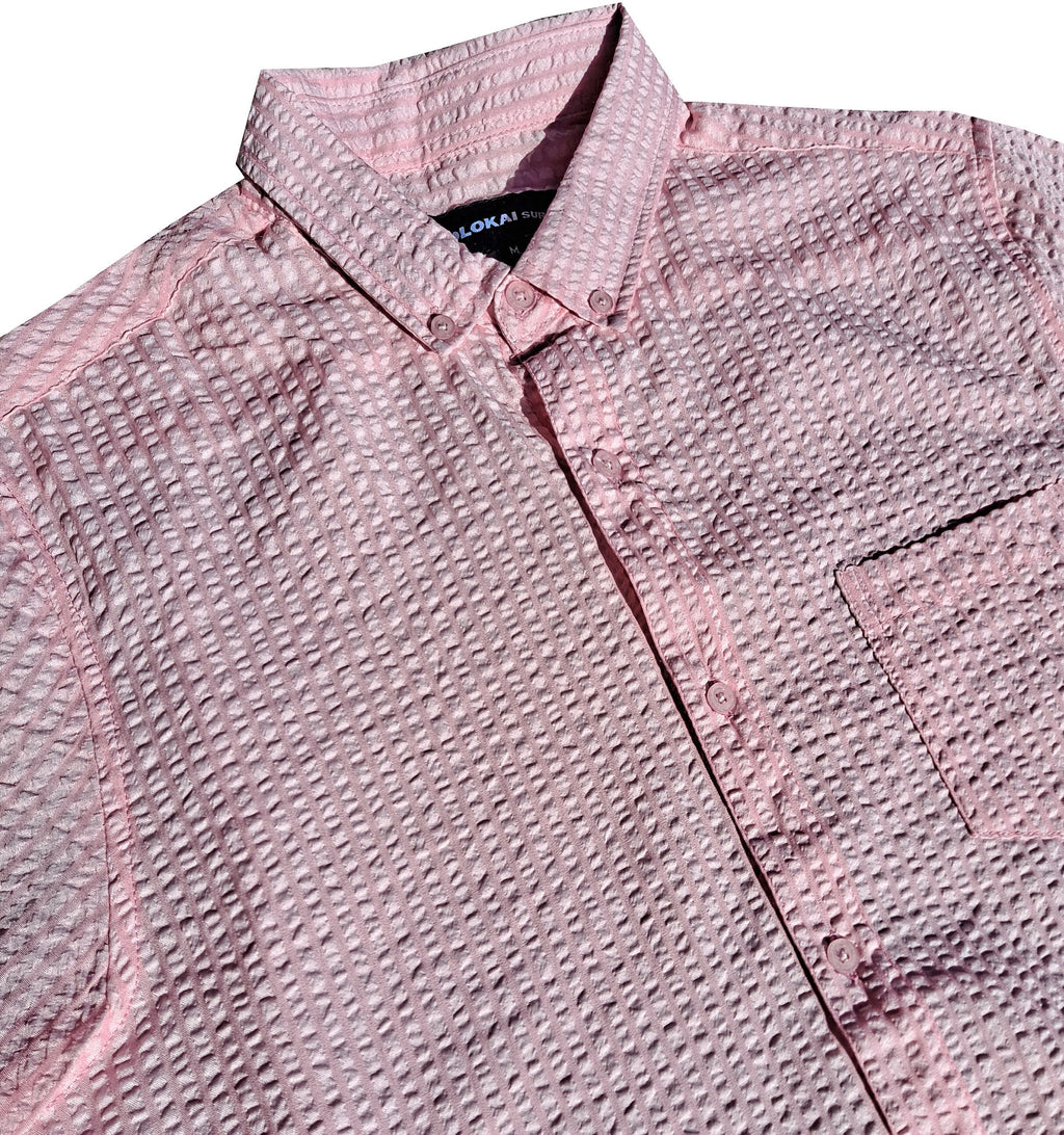 Solid Light Pink Seersucker Button Down Shirt