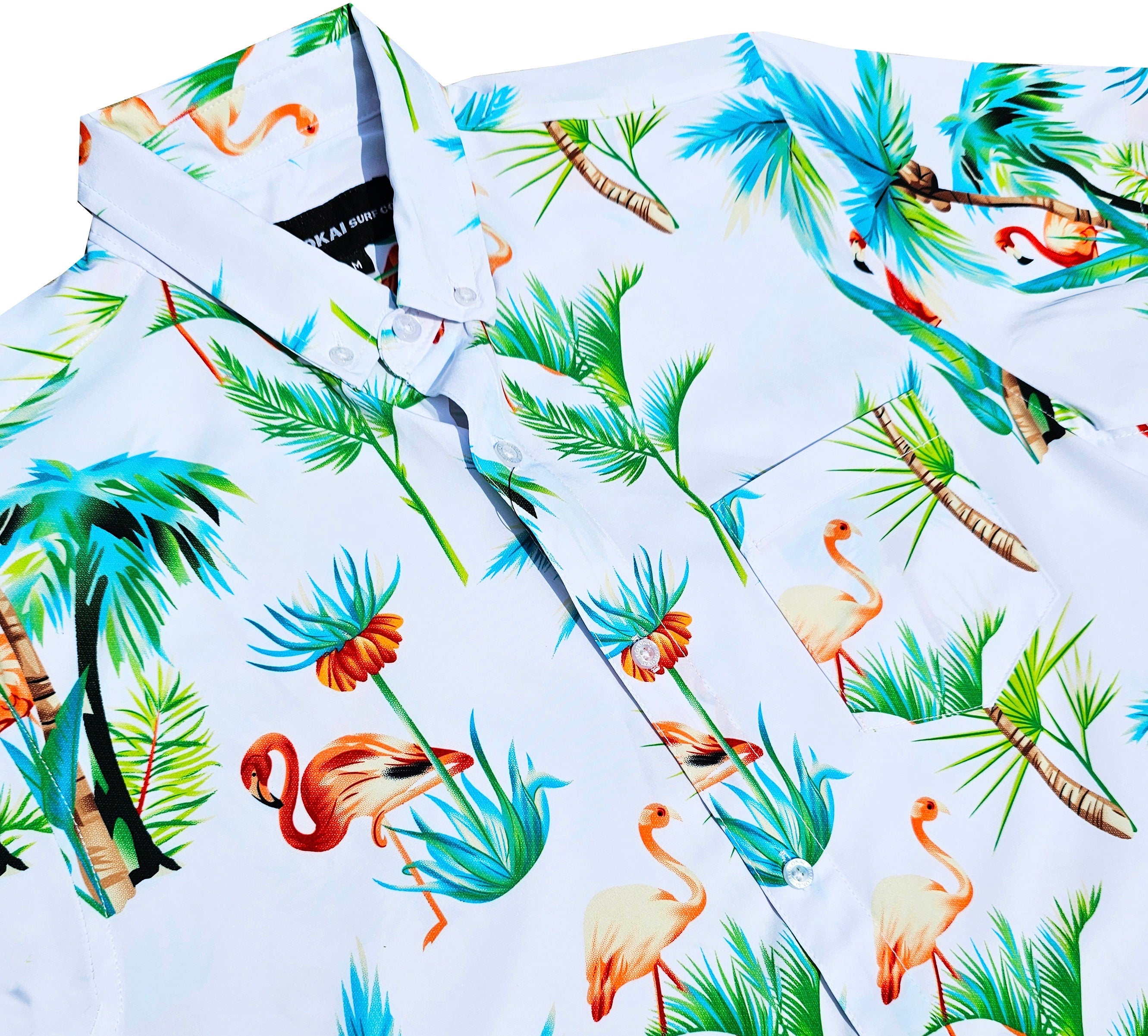 White Tropical Flamingo Button Down Shirt
