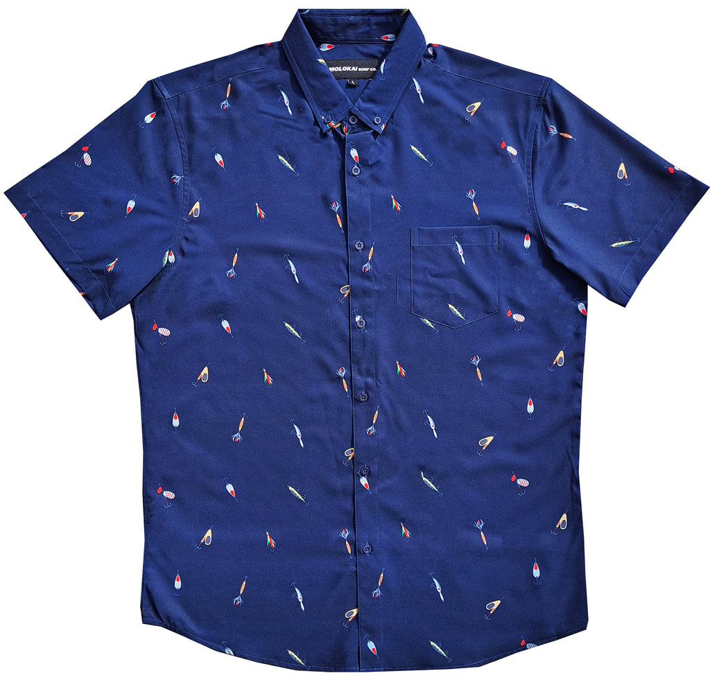 Navy Fish Hooks Button Down Shirt