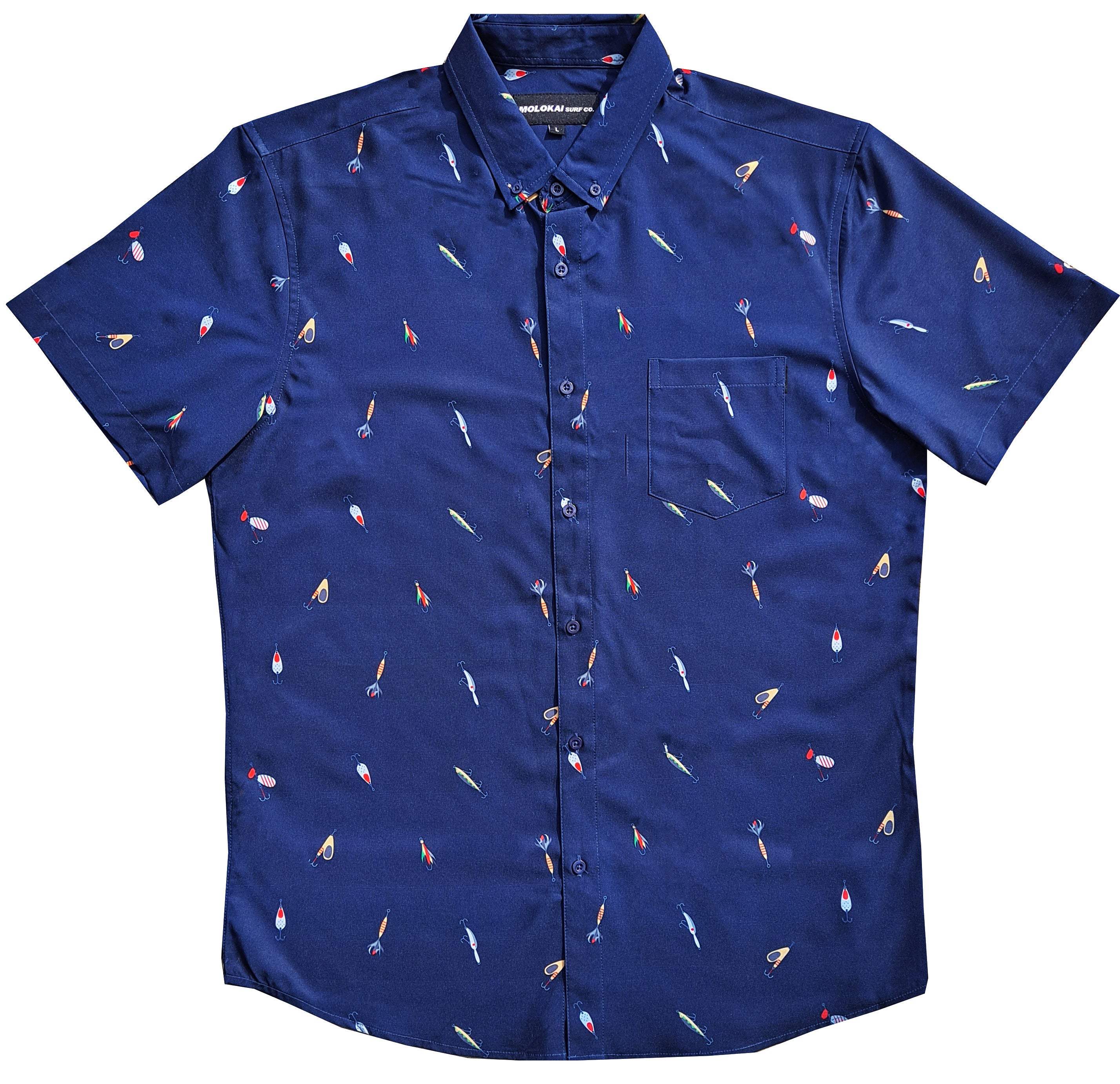Navy Fish Hooks Button Down Shirt