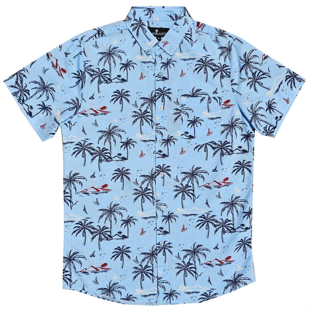 Light Blue Palm Tree's Button Down Shirts