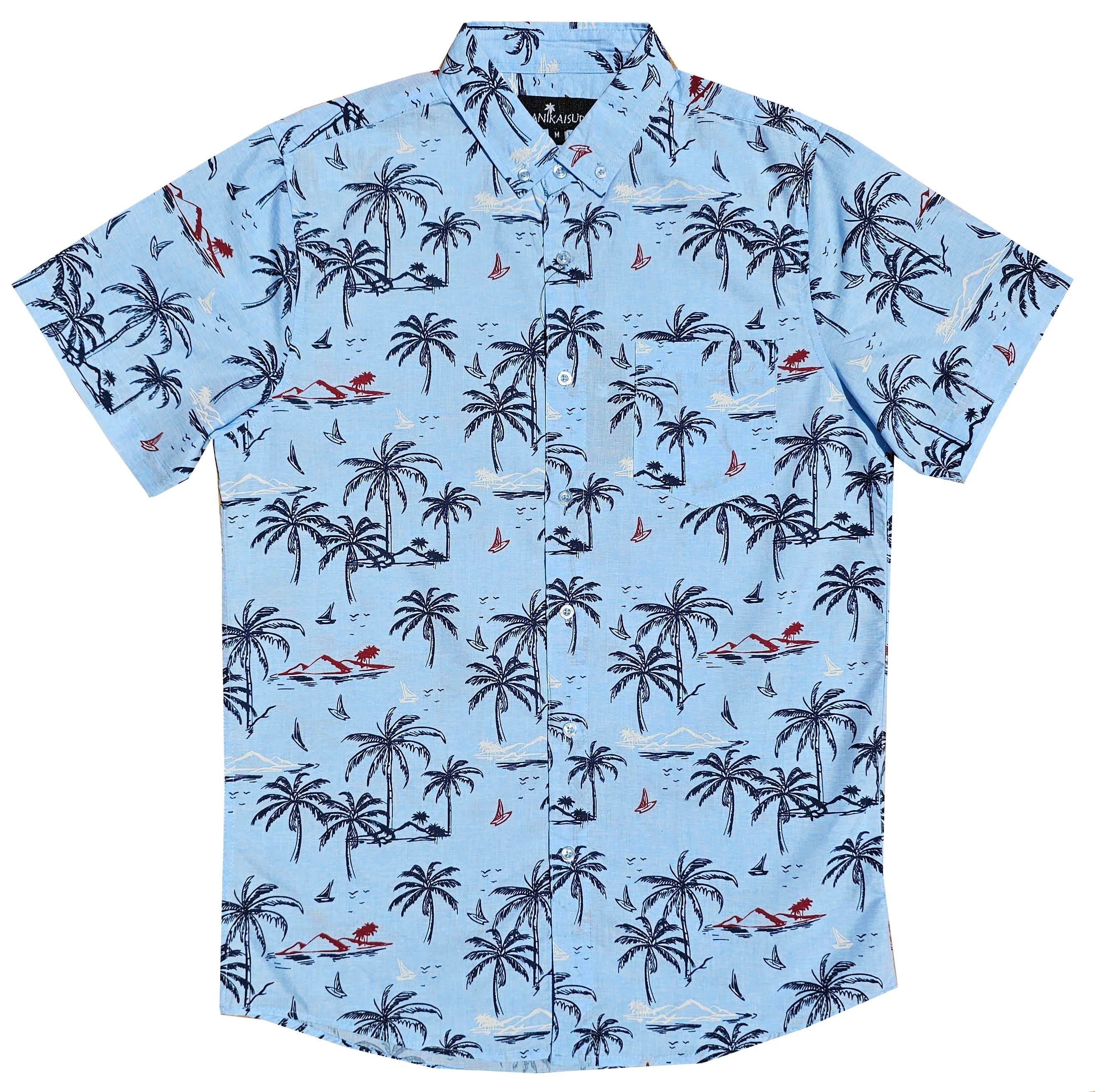 Light Blue Palm Tree's Button Down Shirts
