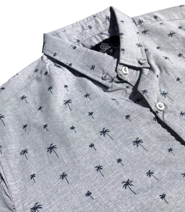 Grey Palm Tree Button Down Shirt