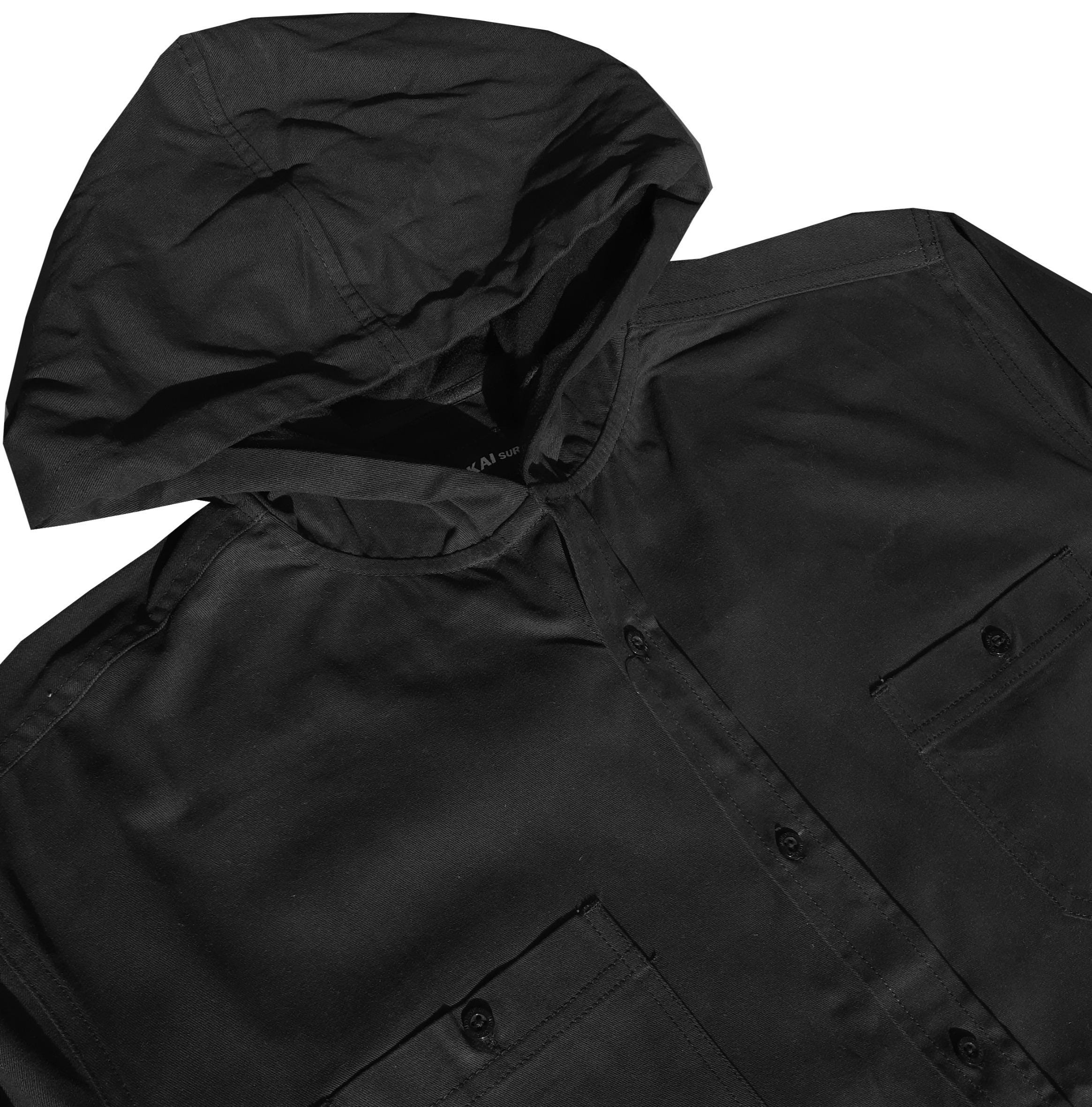 Solid Black Cargo Hooded Jacket