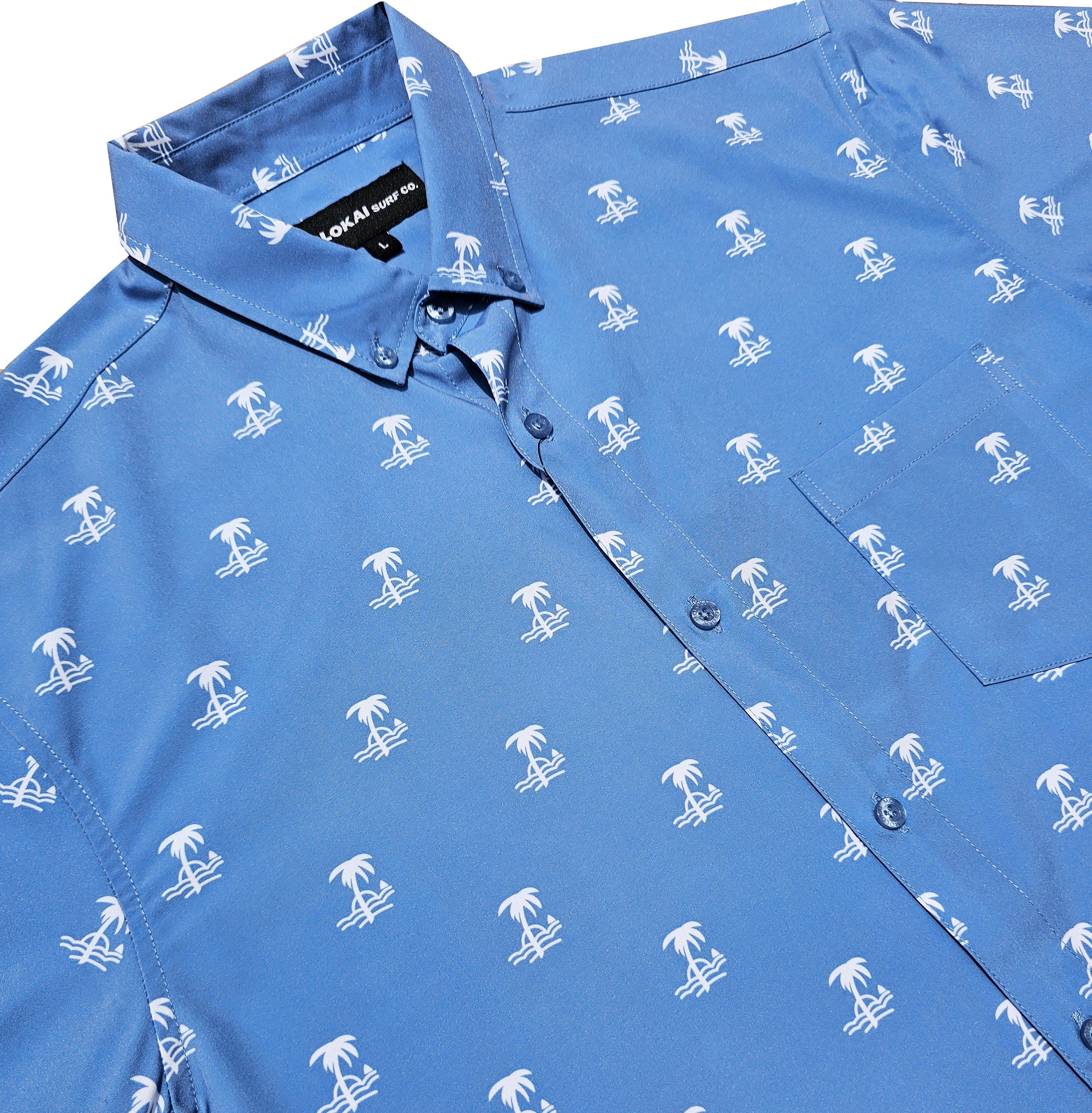 Sky Blue Palms Button Down Shirt