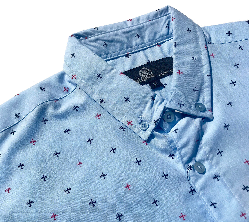 Mini Airplanes Blue Button Down Shirt