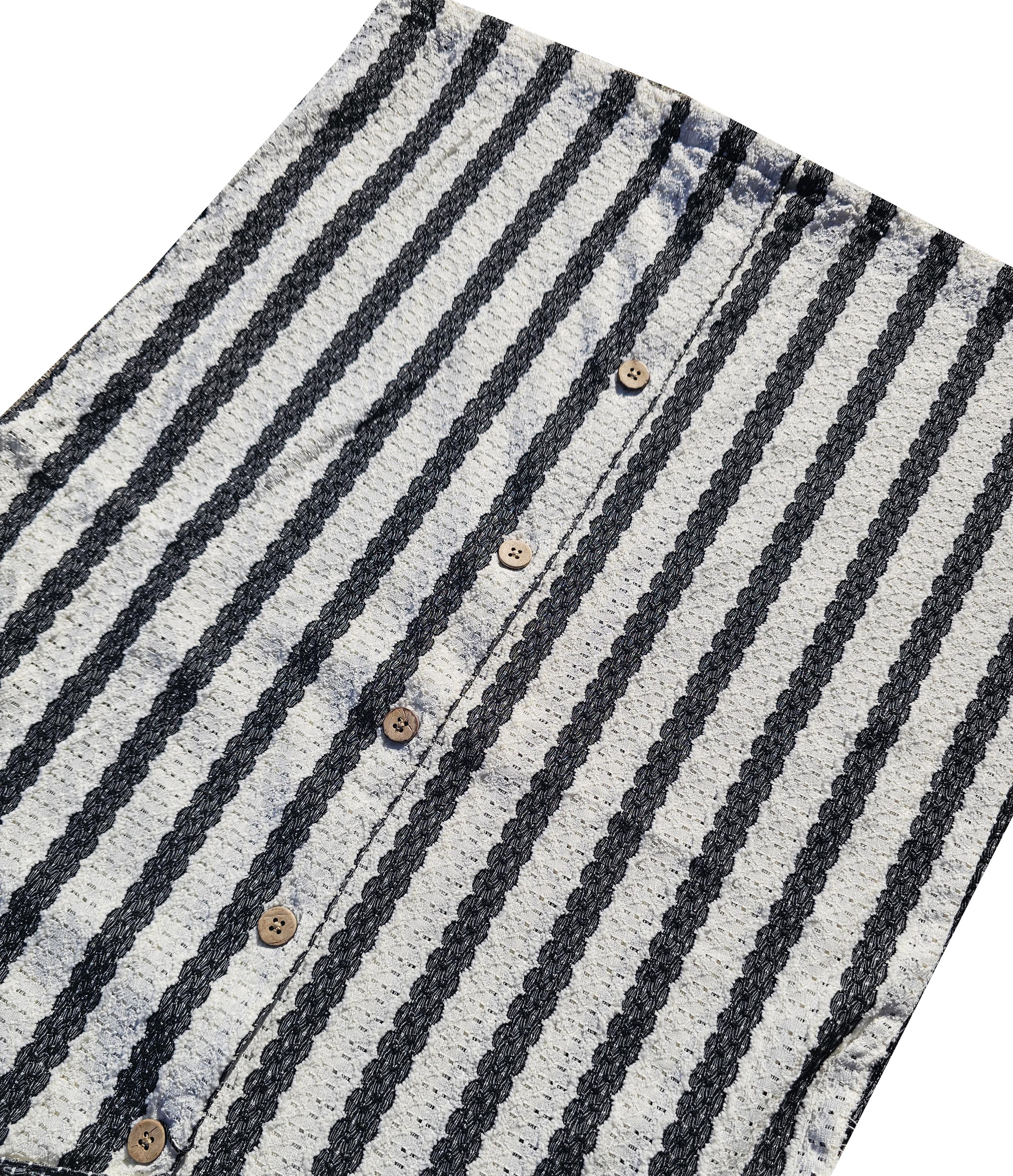 Black Stripe Crochet Button Down Shirt