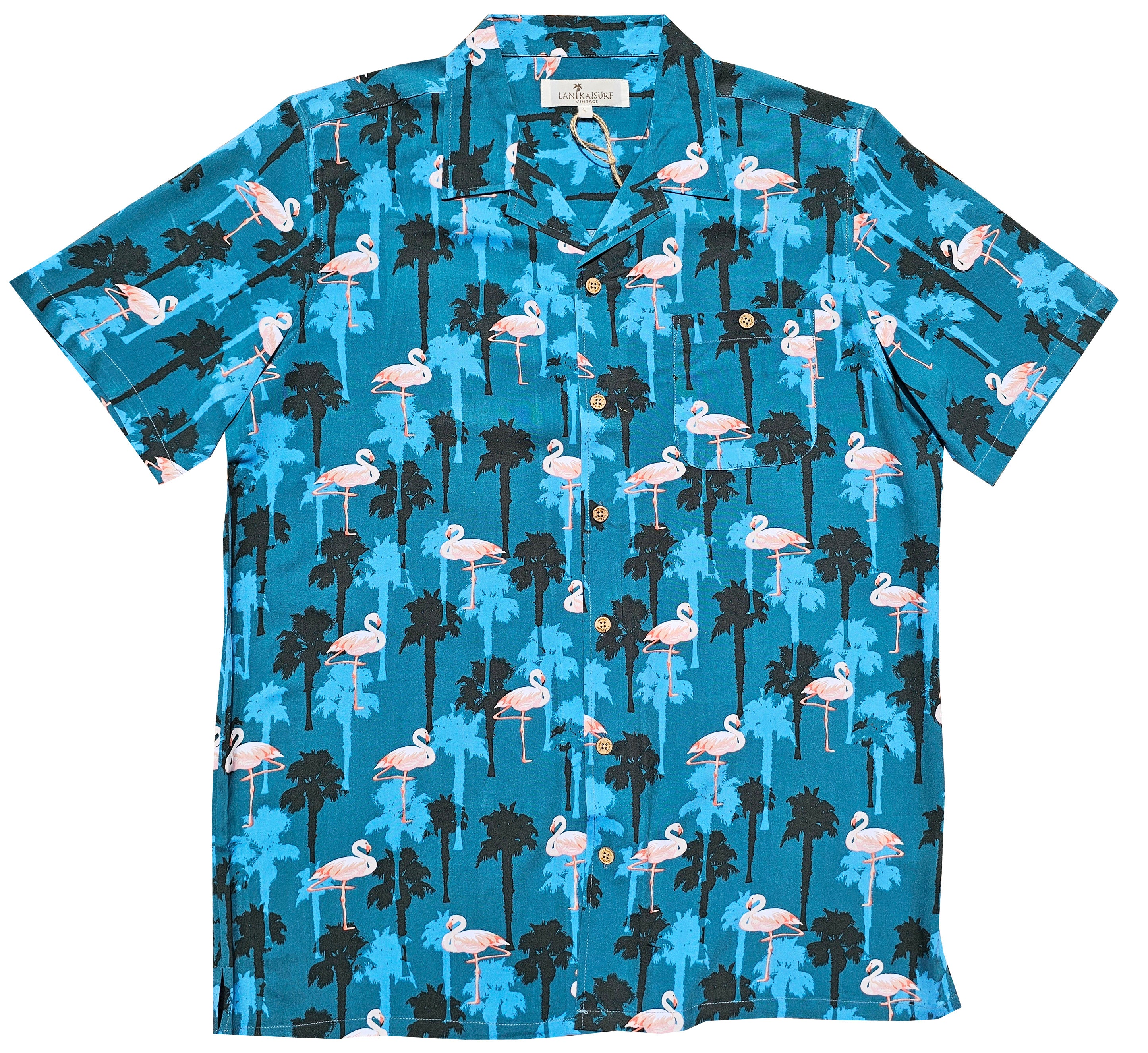 Vintage Blue Flamingo and Palms