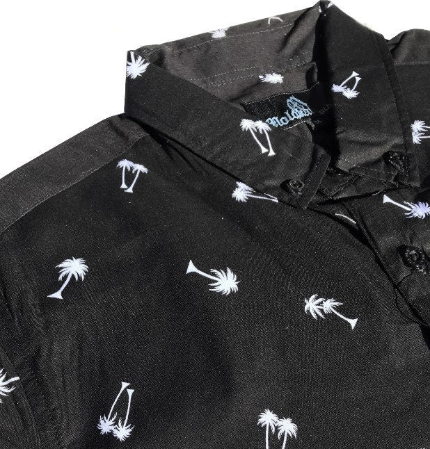 Black Palm Tree Button Down Shirt