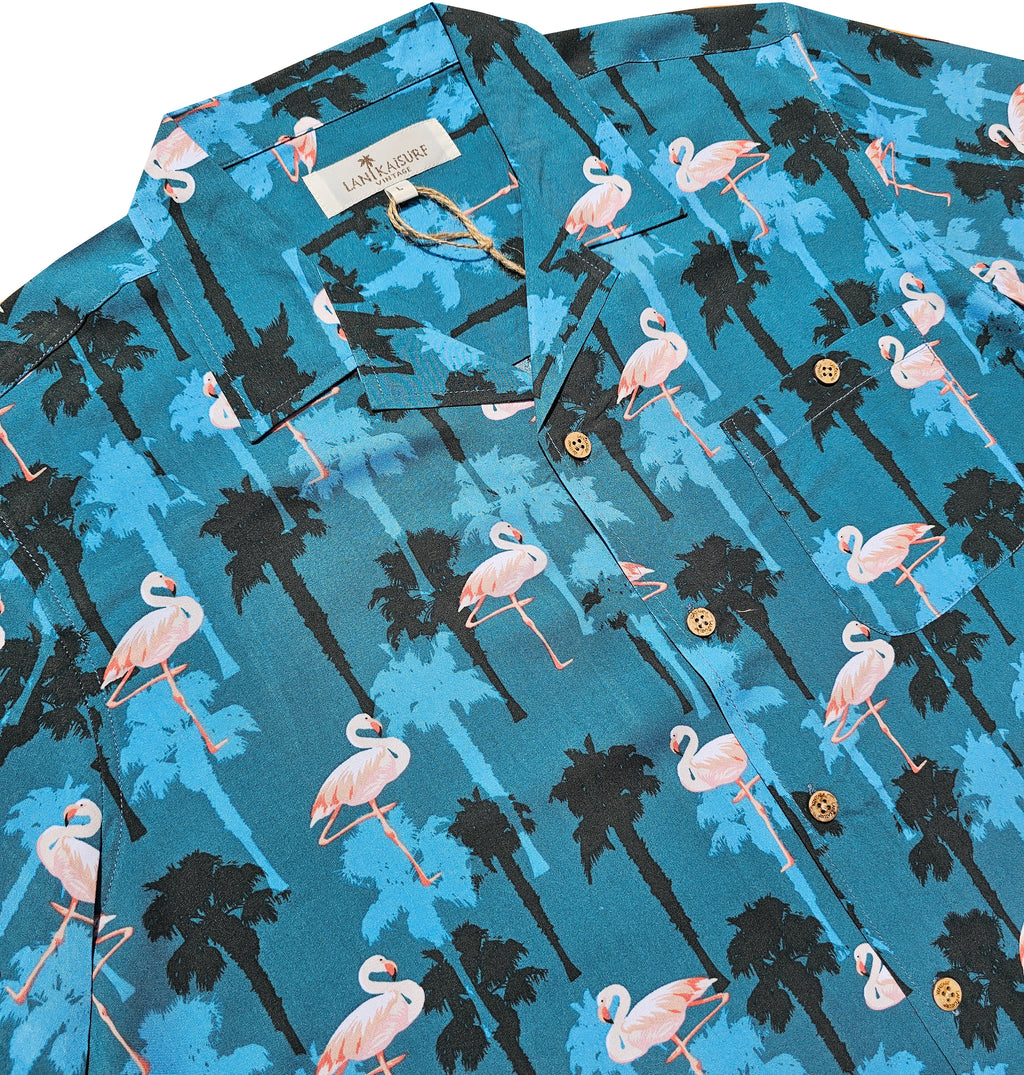 Vintage Blue Flamingo and Palms