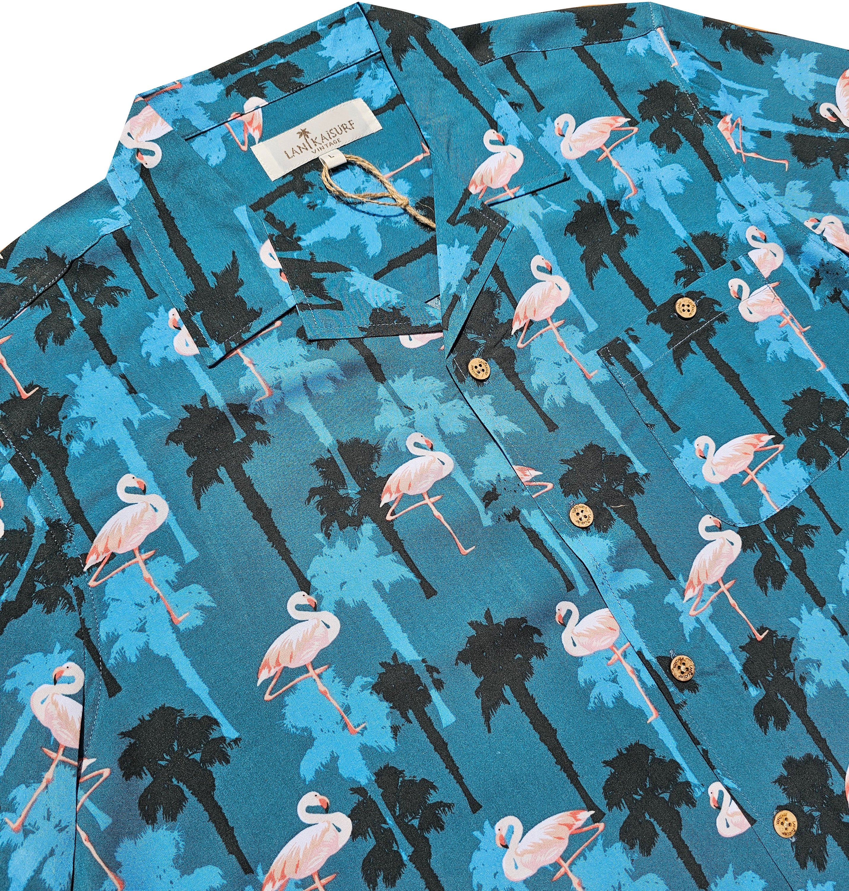 Vintage Blue Flamingo and Palms