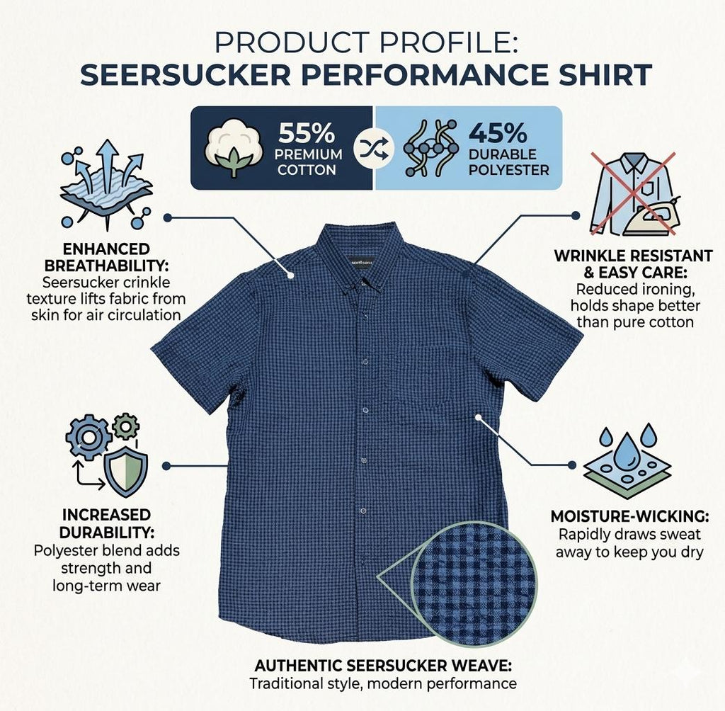 Blue Black Seersucker Button Down Shirt