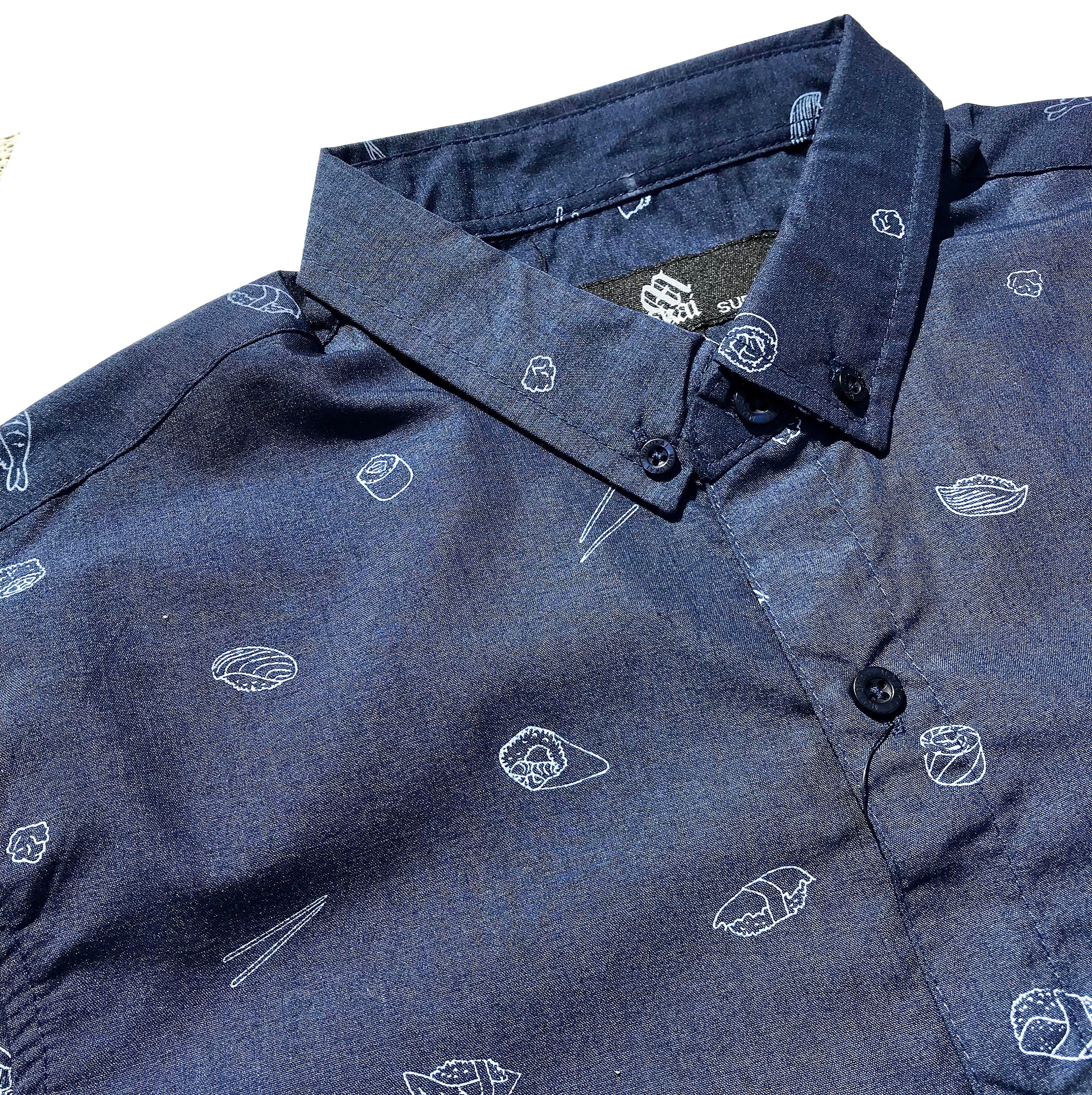 Sushi Button Down Navy Shirt