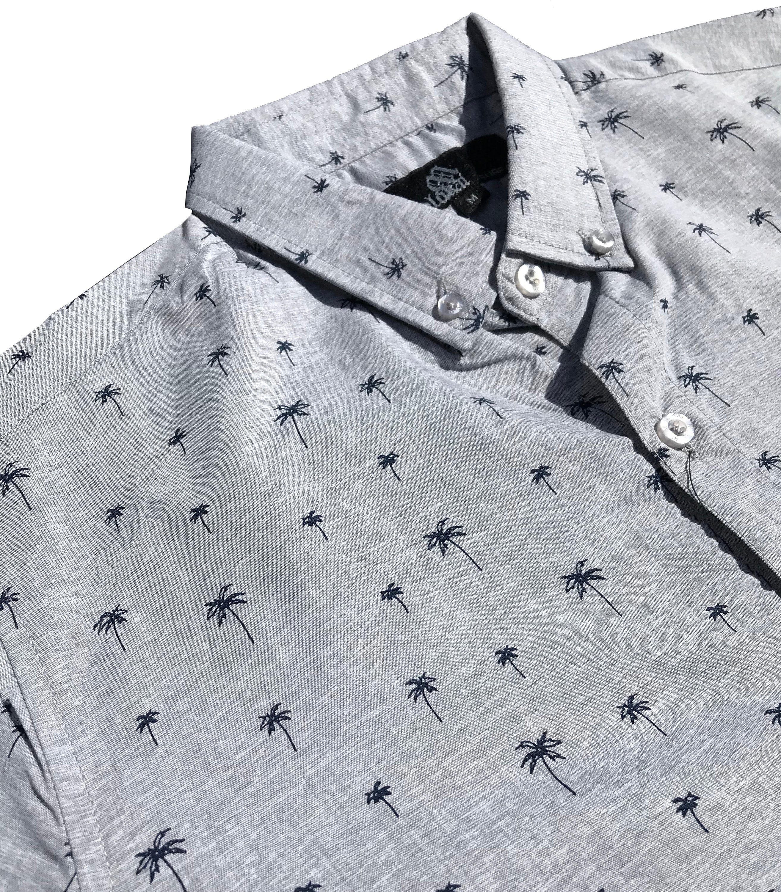 Palm Tree Grey Button Down Boys Shirt