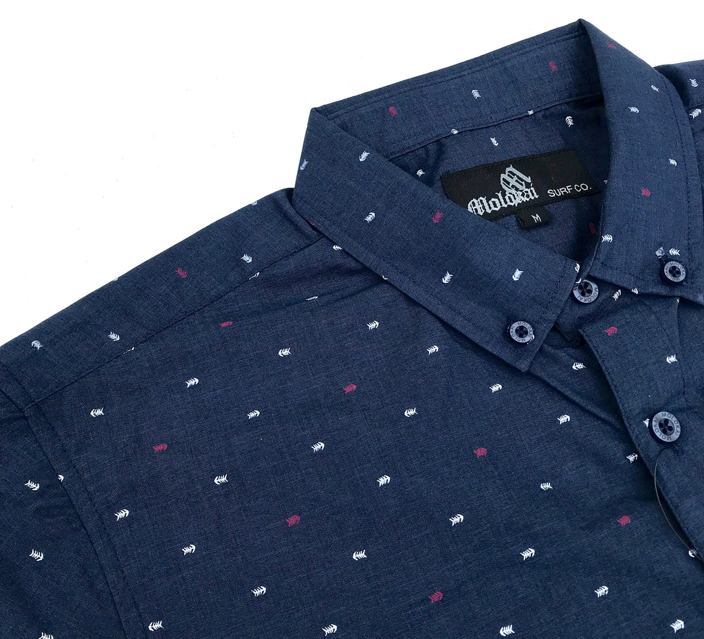 Navy Fishbones Button Down Shirt