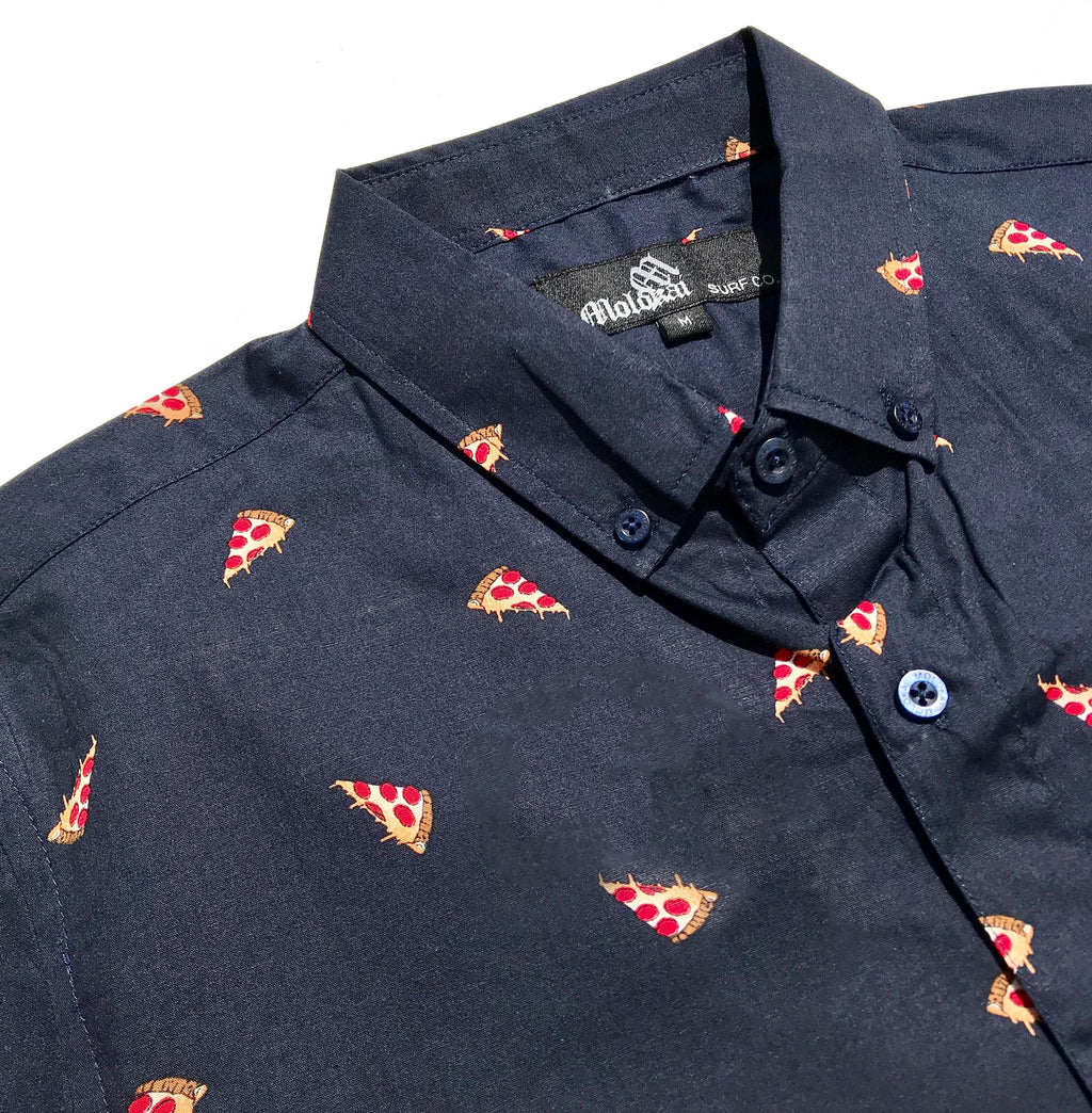 Navy Pizza Button Down Shirt