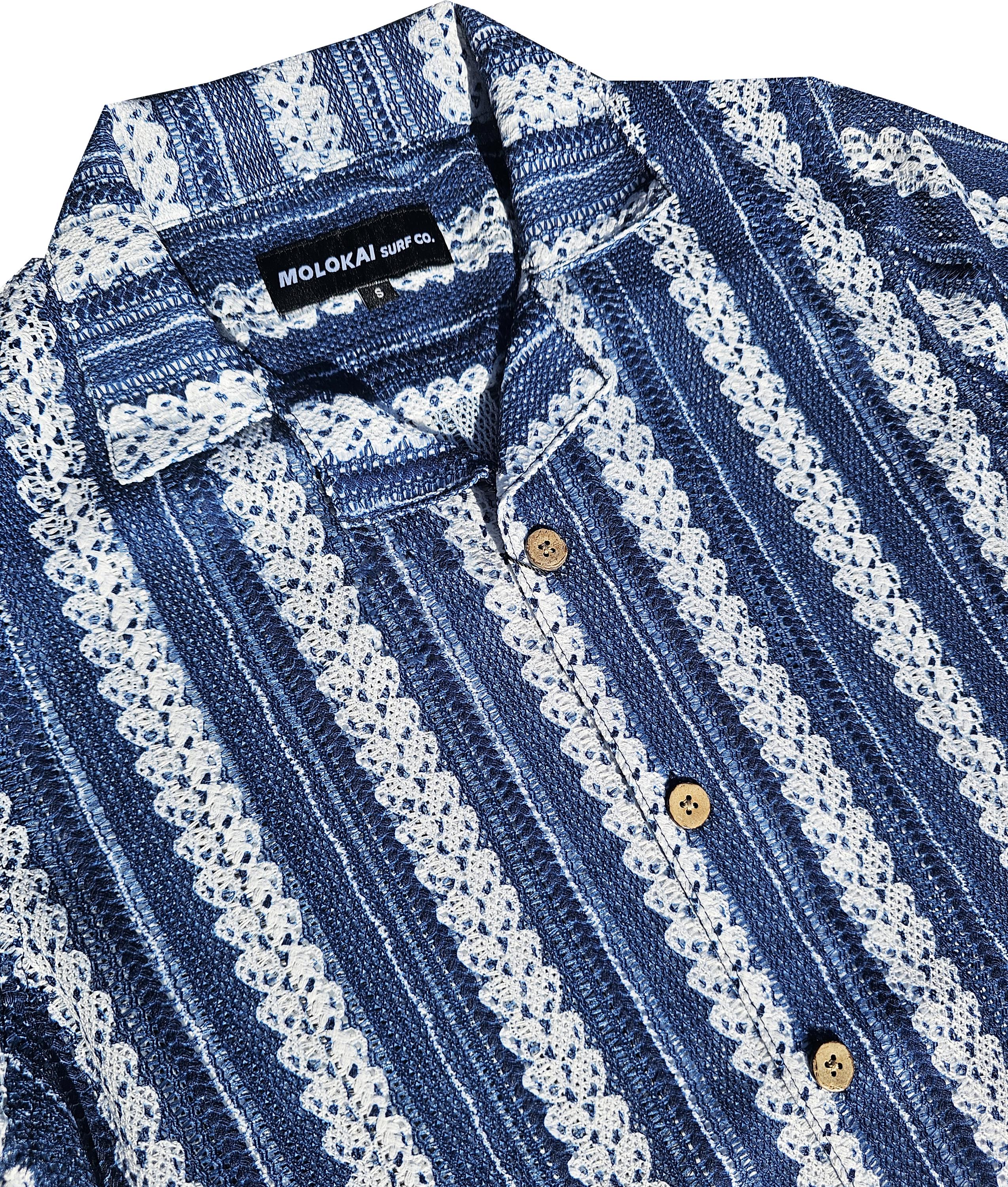 Dark Blue Crochet Button Down Shirt