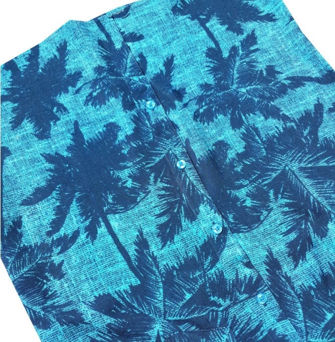 Electric Blue Palms Button Down Shirt