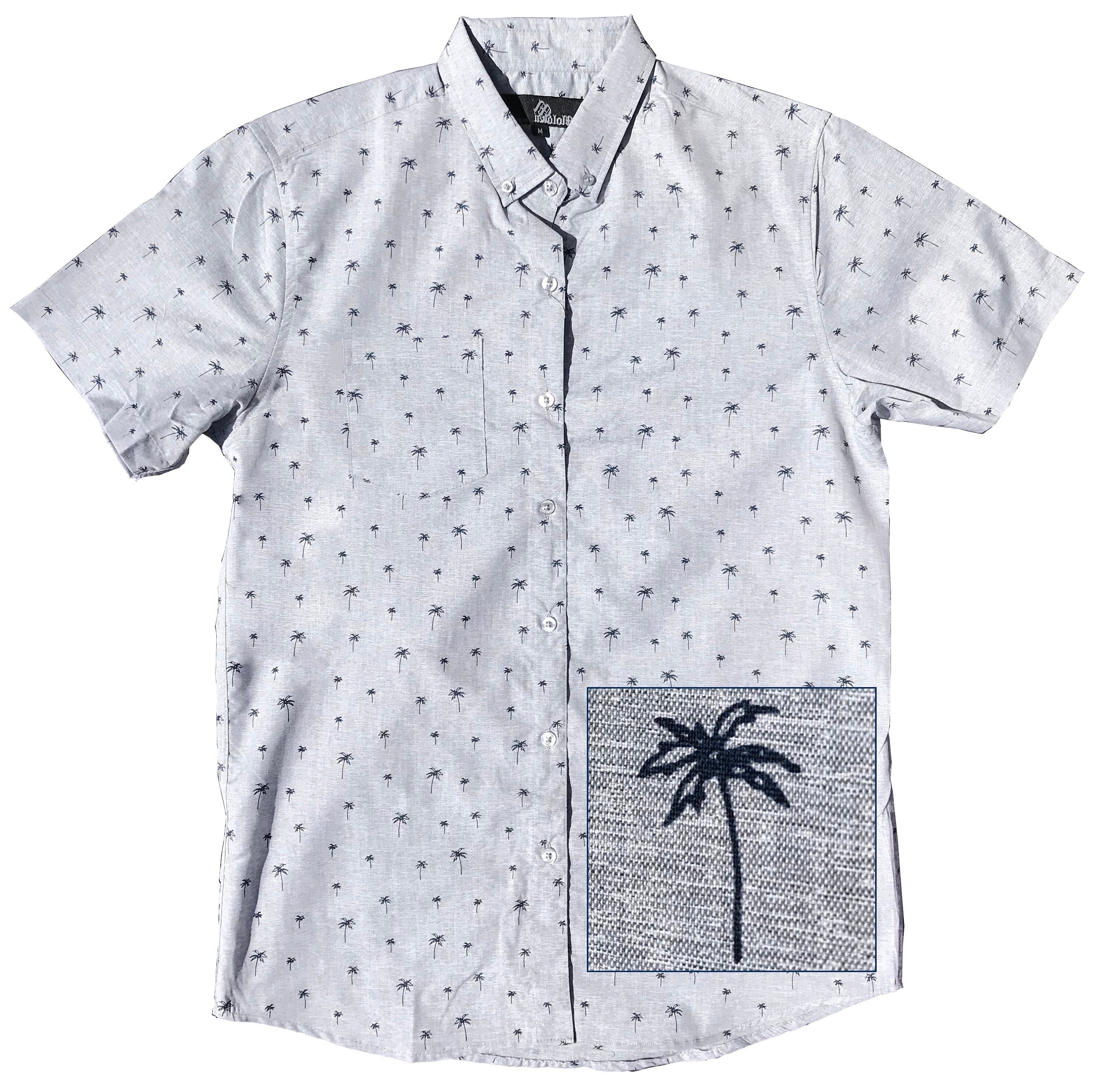 Palm Tree Grey Button Down Boys Shirt