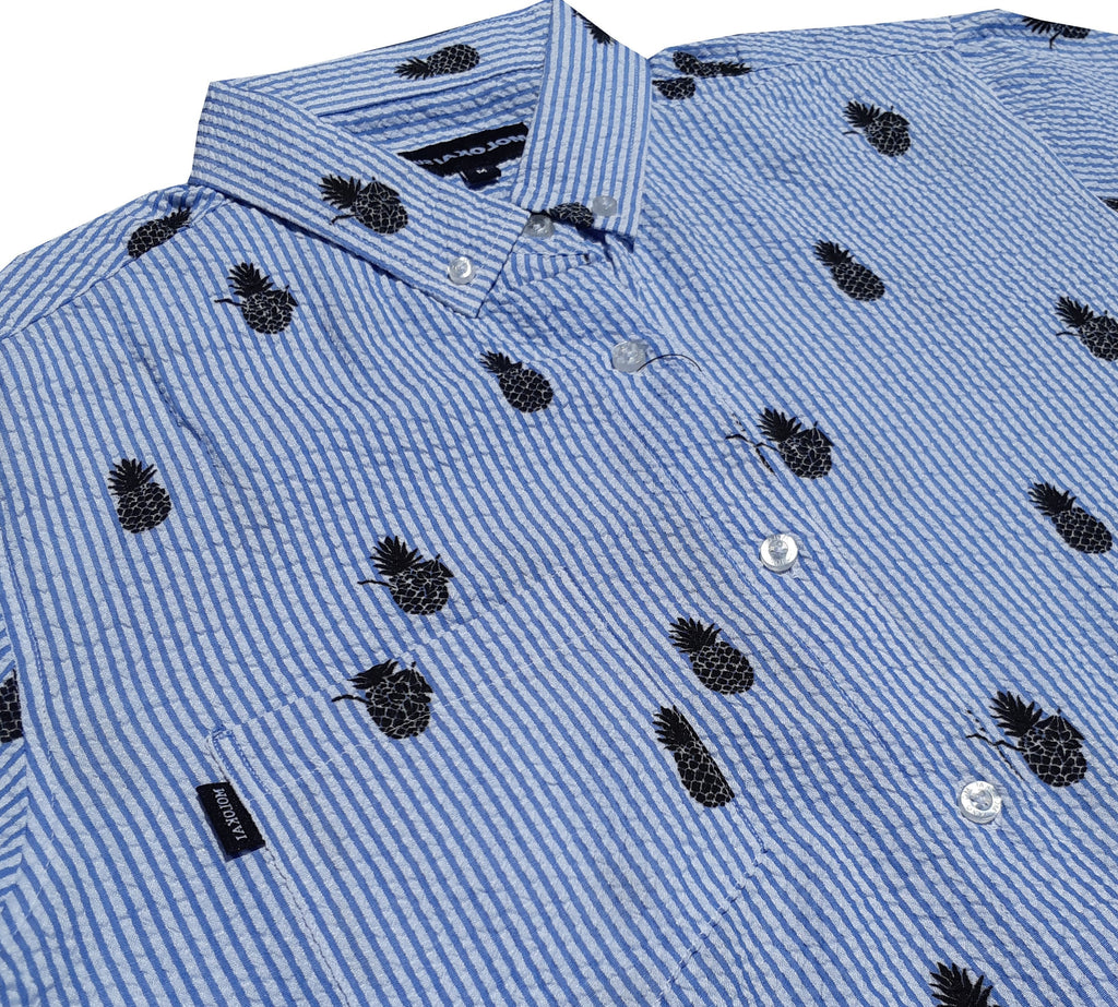 Seersucker Stripped Pineapple Button Down Shirt