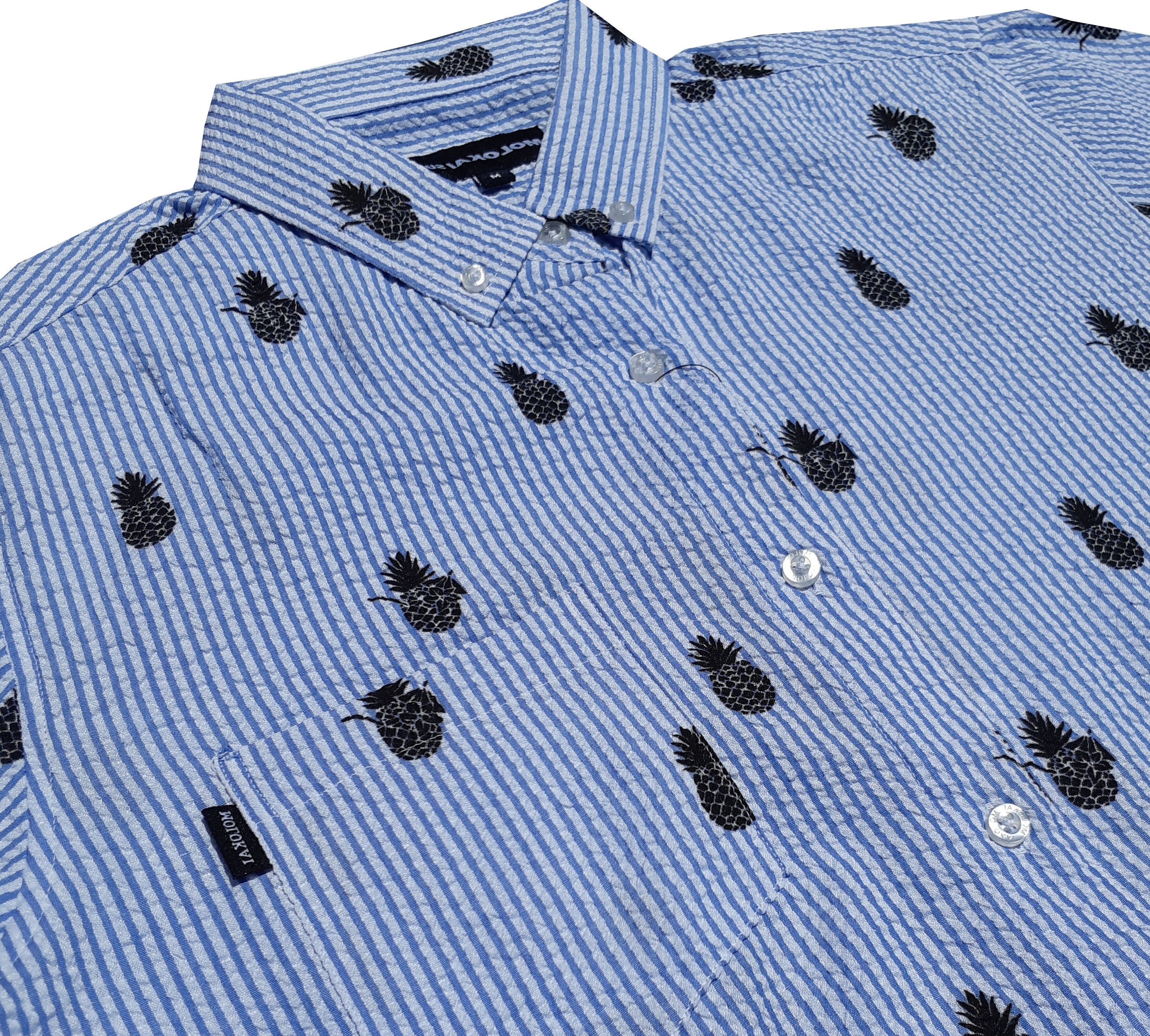 Seersucker Stripped Pineapple Button Down Shirt
