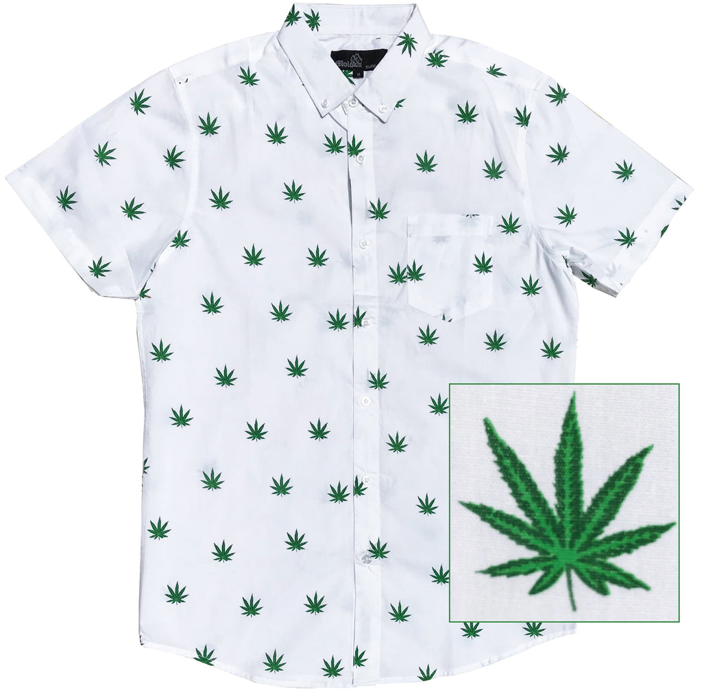 Cannabis White Button Down Shirt