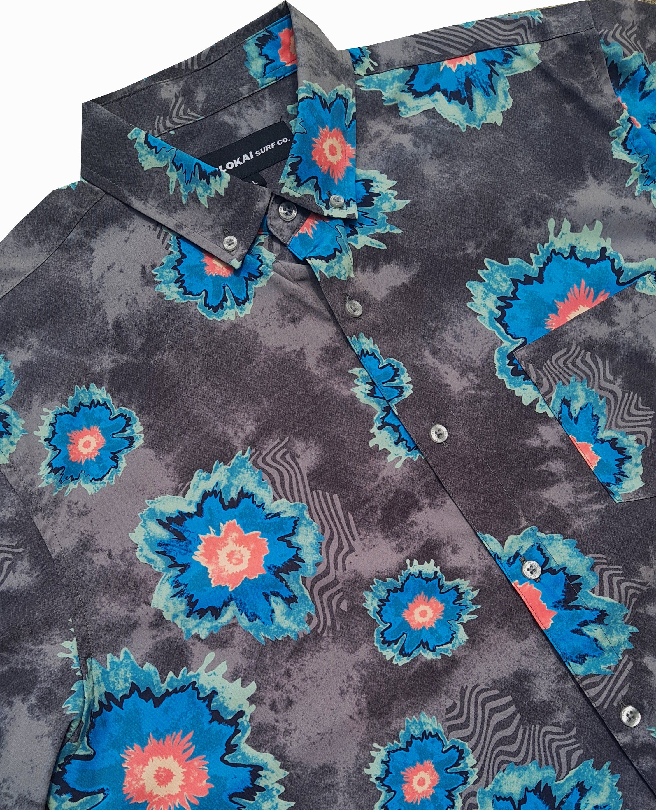 Charcoal Trippy Flowers Button Down Shirt