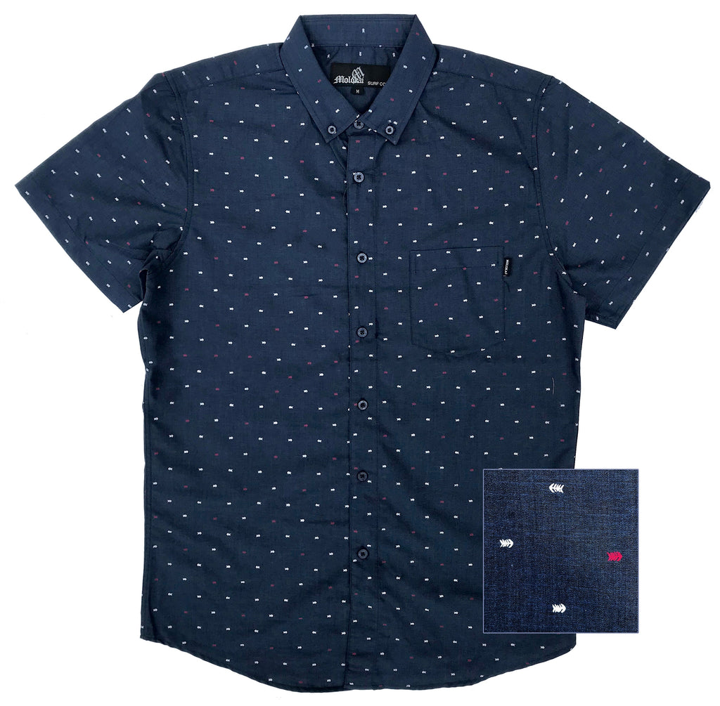 Navy Fishbones Button Down Shirt