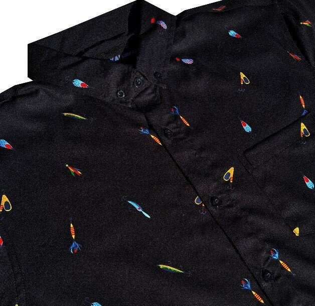 Black Fish Hooks Button Down Shirt