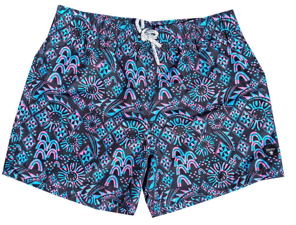 Black Neon Retro Swim Trunks