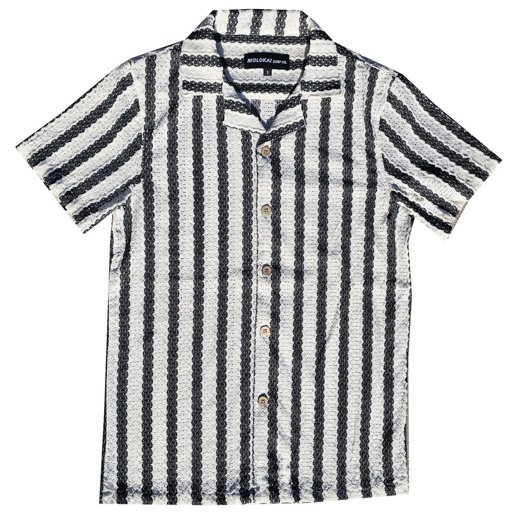 Black Stripe Crochet Button Down Shirt