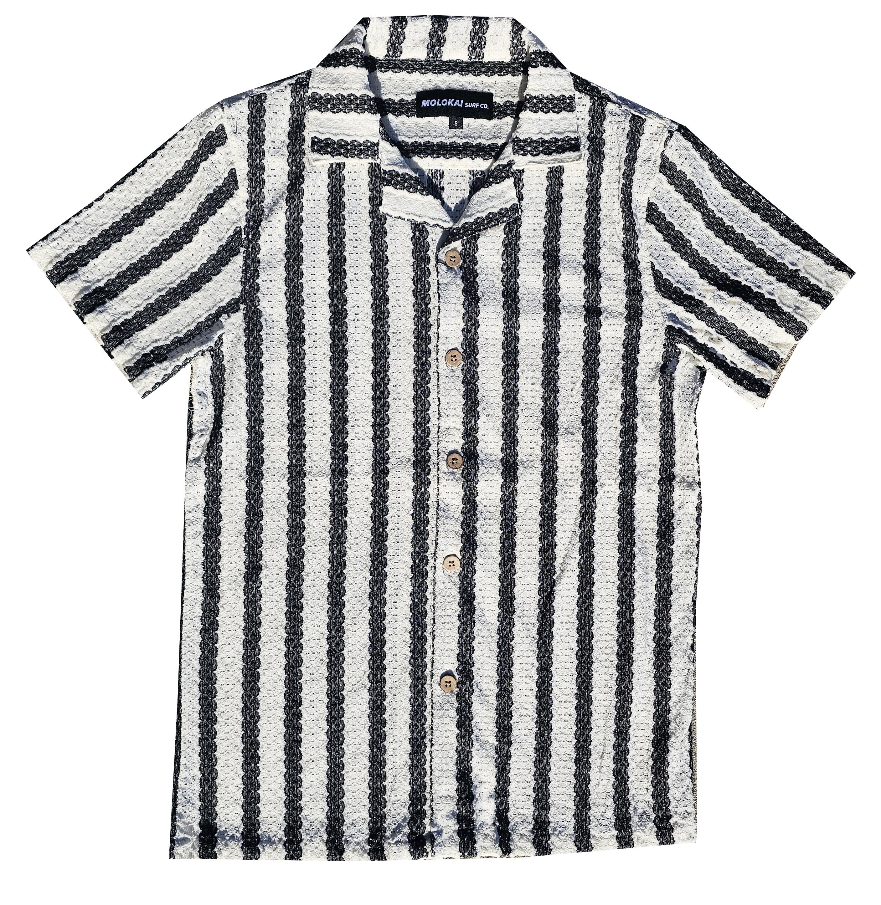 Black Stripe Crochet Button Down Shirt