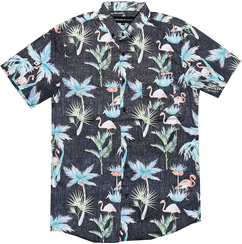 Reversed Floral Flamingo Button Down Shirt