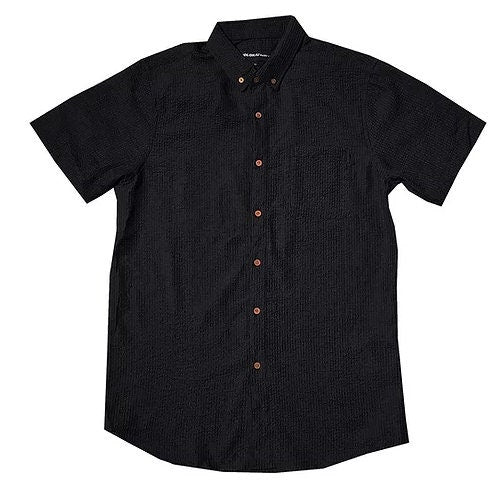 Solid Black Seersucker Button Down Shirt