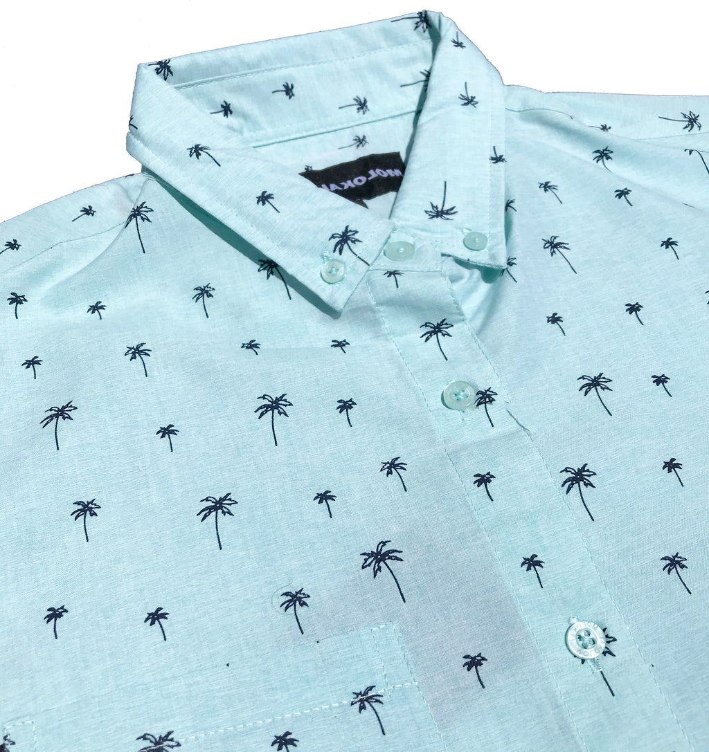 Boys Mint Palm Tree Button Down Shirt