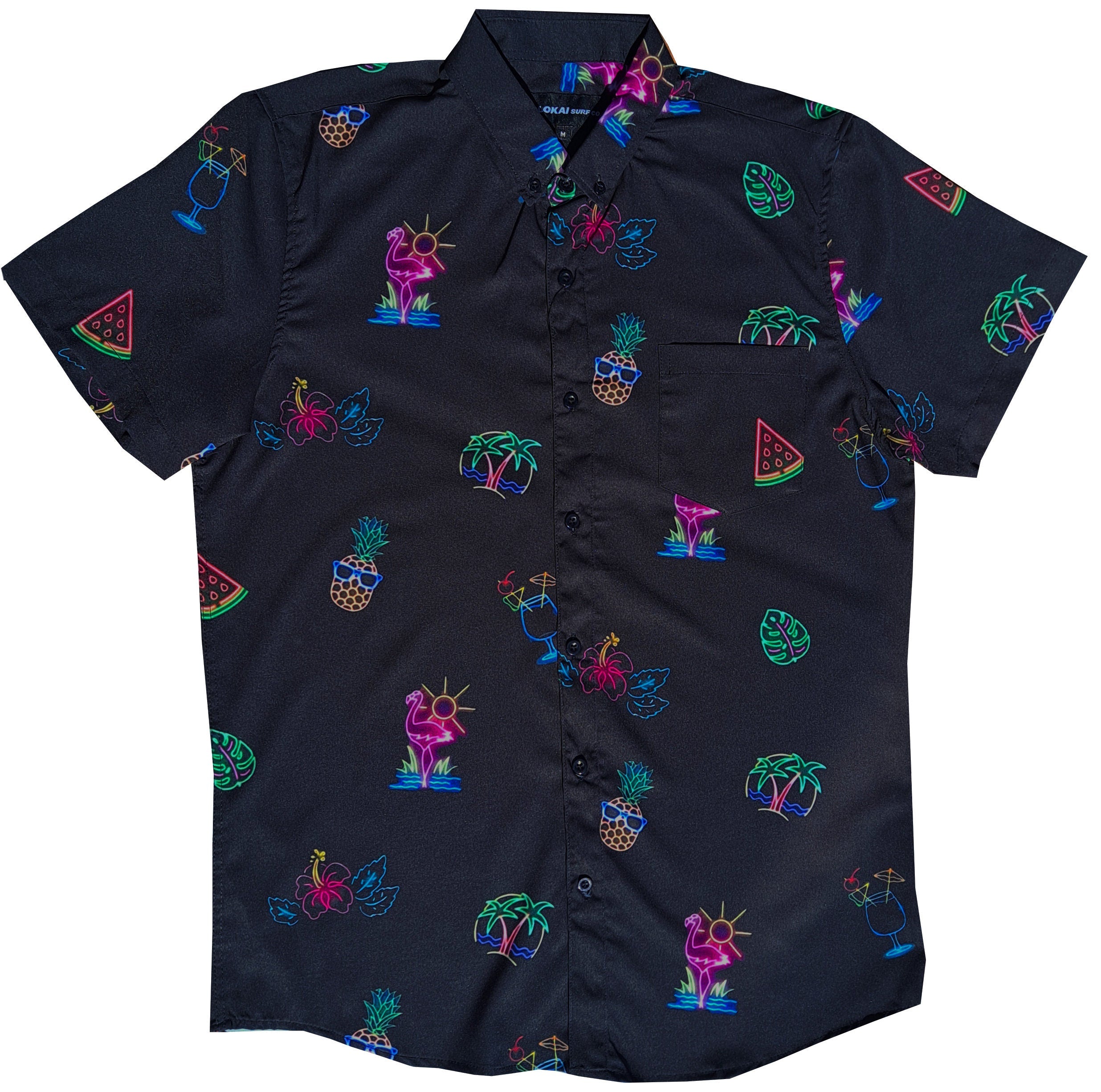Black Tropical Neon Lights Down Shirt