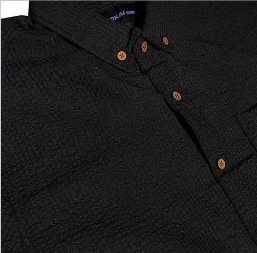 Solid Black Seersucker Button Down Shirt