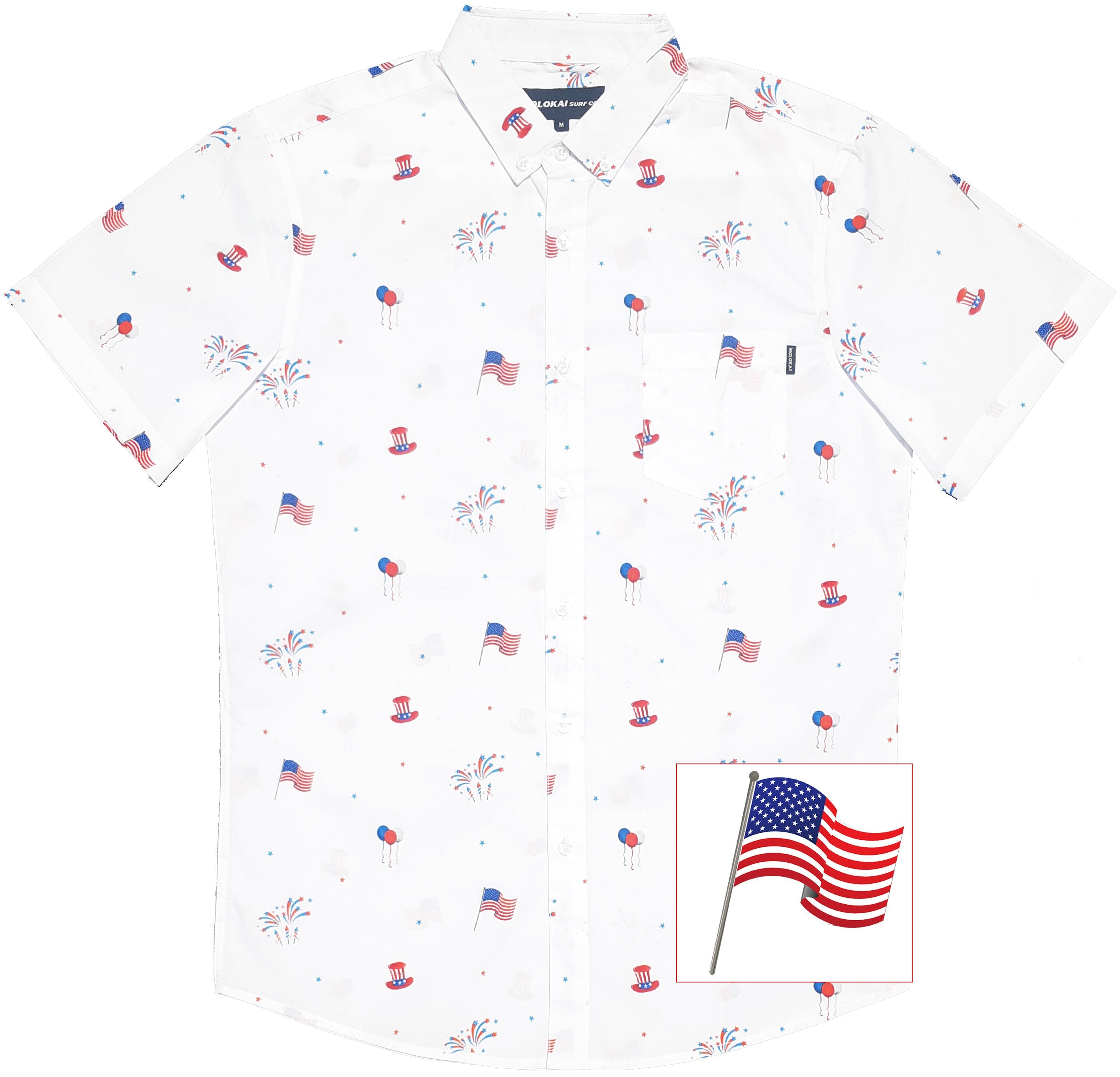 America July 4th Patriot Button Down Boys Shirt