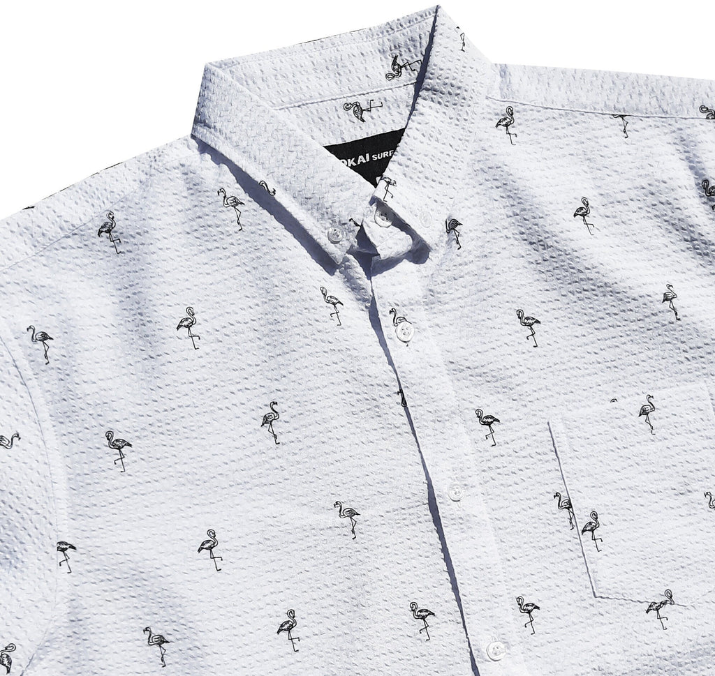 Seersucker White Flamingo Button Down Shirt