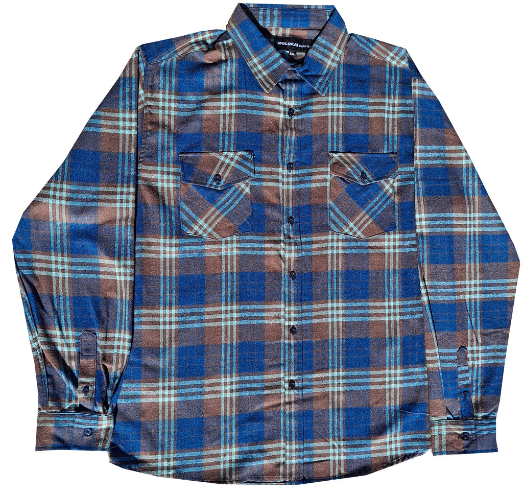 Mint Brown and Navy Plaid Flannel