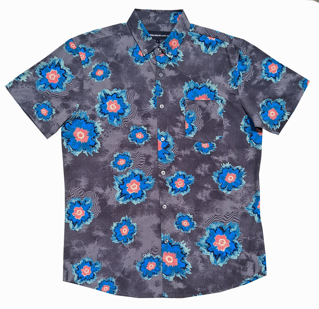 Charcoal Trippy Flowers Button Down Shirt
