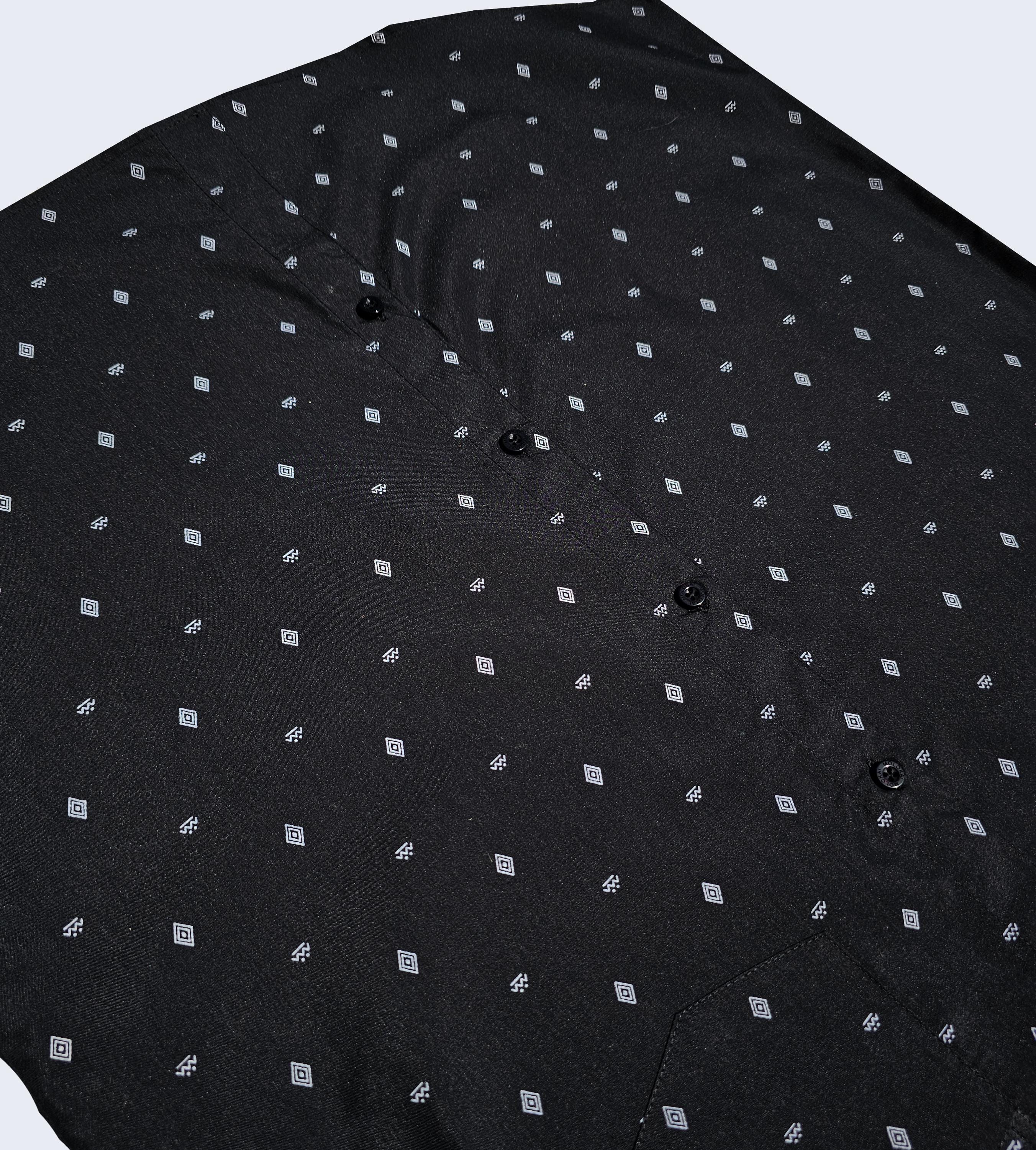 Black Geo Pattern Button Down Shirt