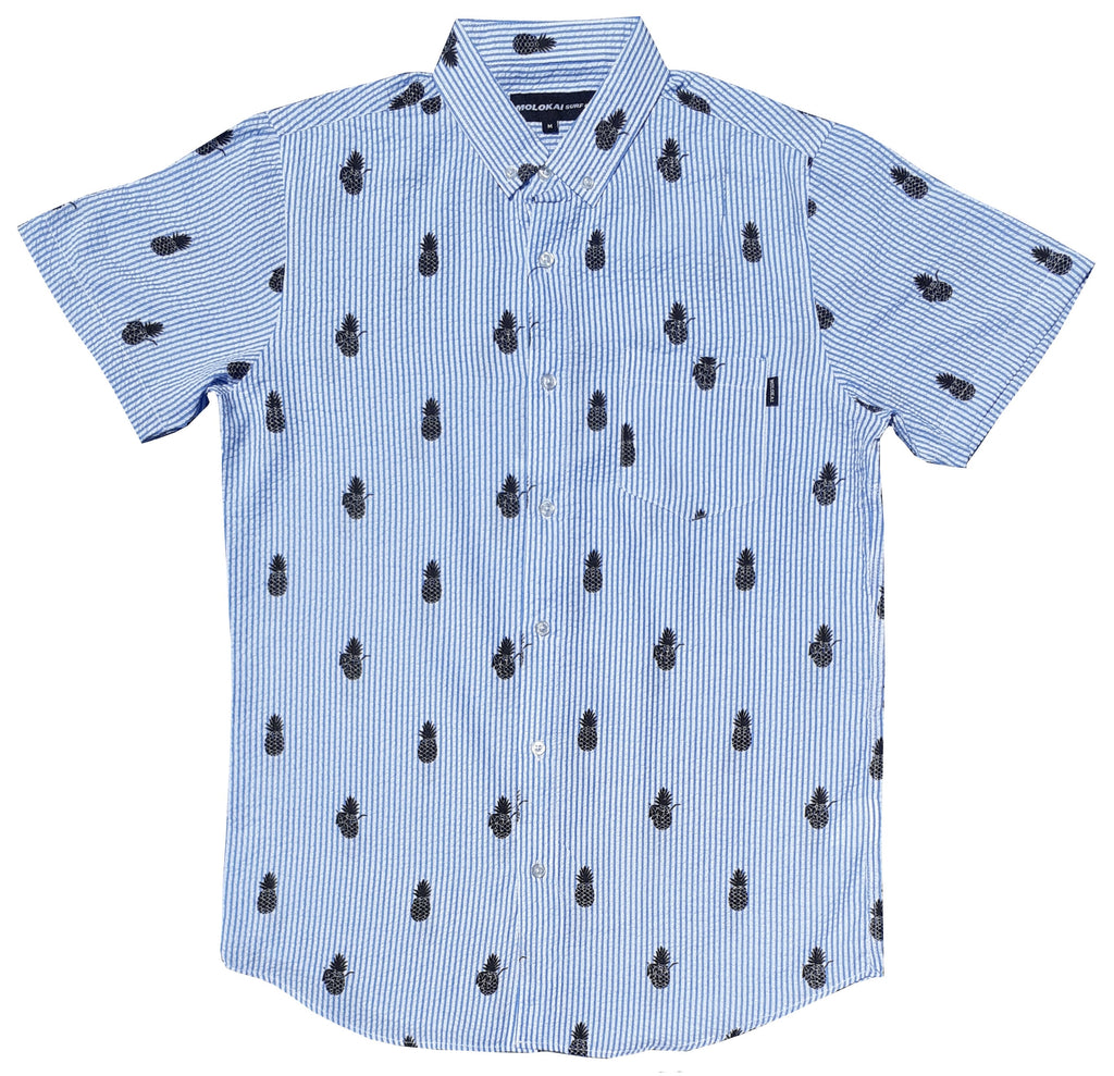 Seersucker Stripped Pineapple Button Down Shirt