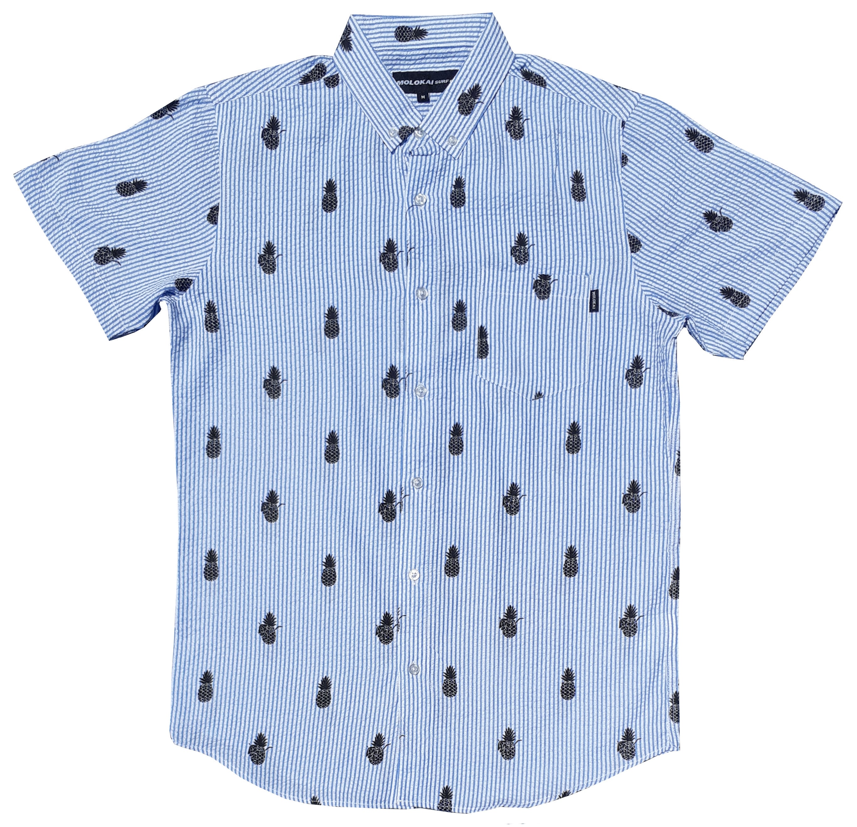 Seersucker Stripped Pineapple Button Down Shirt