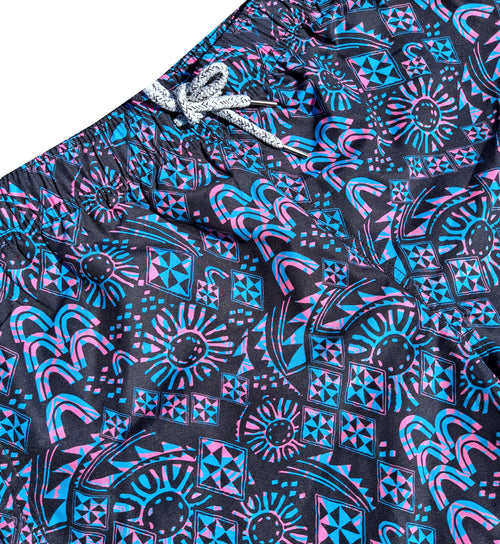 Black Neon Retro Swim Trunks