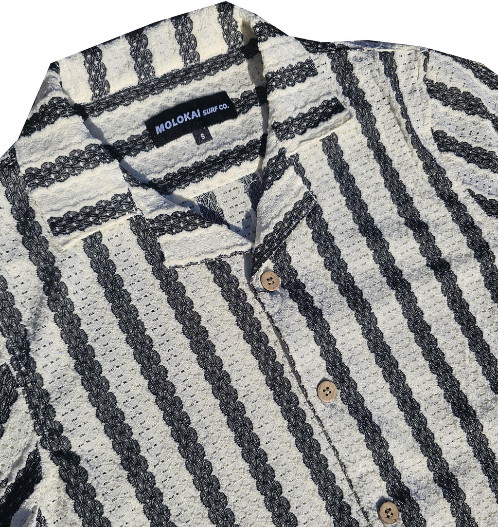 Black Stripe Crochet Button Down Shirt