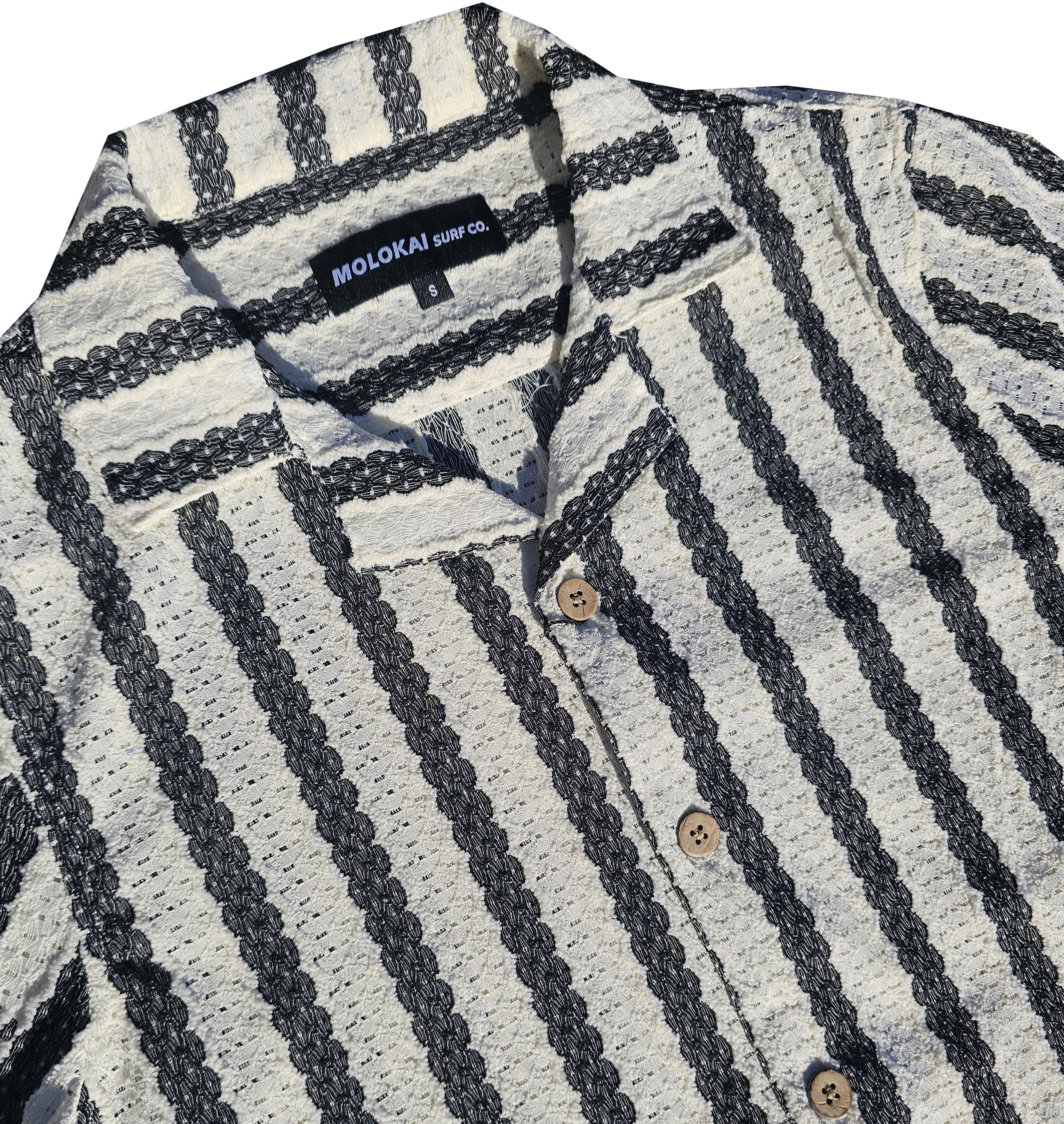 Black Stripe Crochet Button Down Shirt