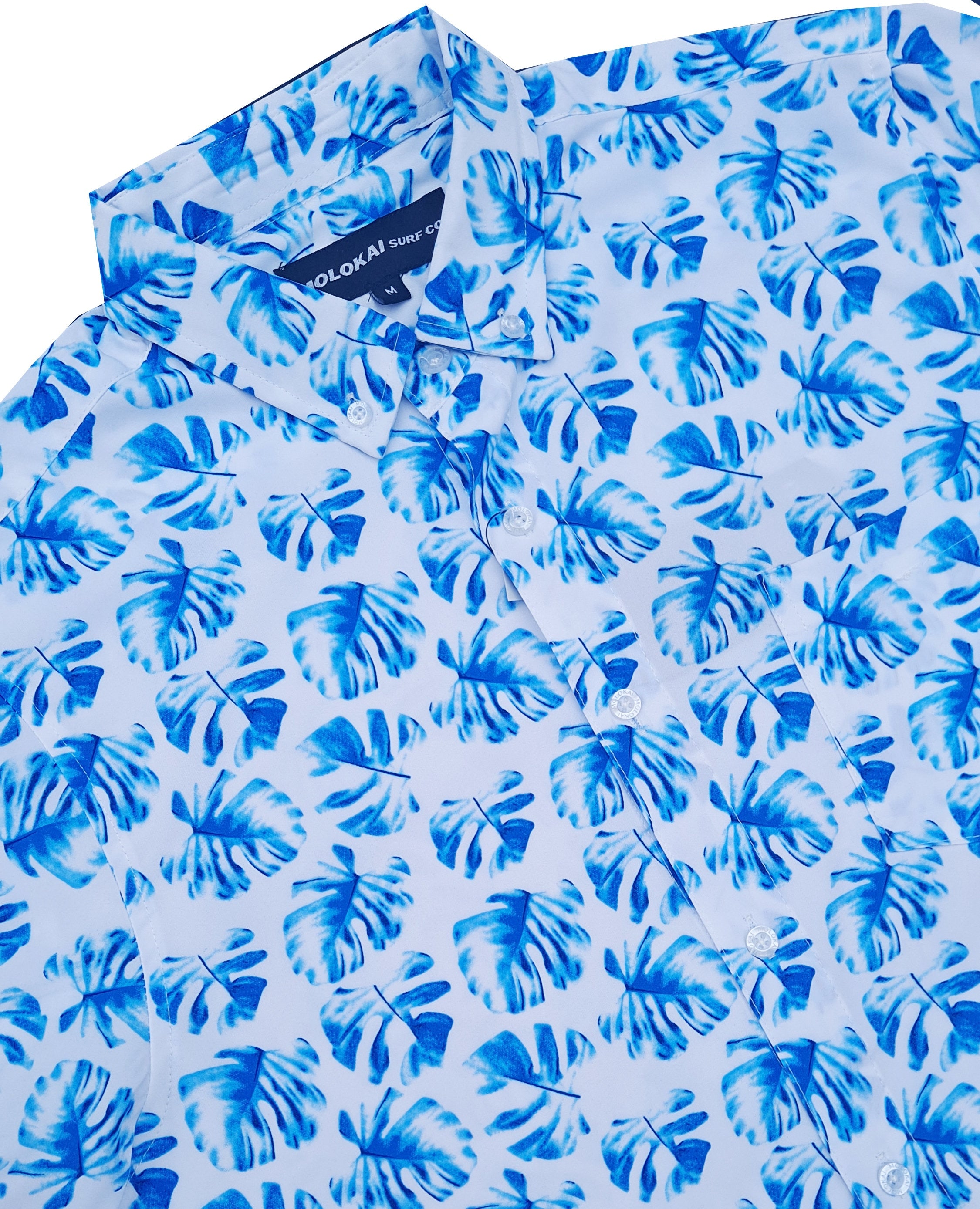 White and Blue Monstera Button Down Shirt