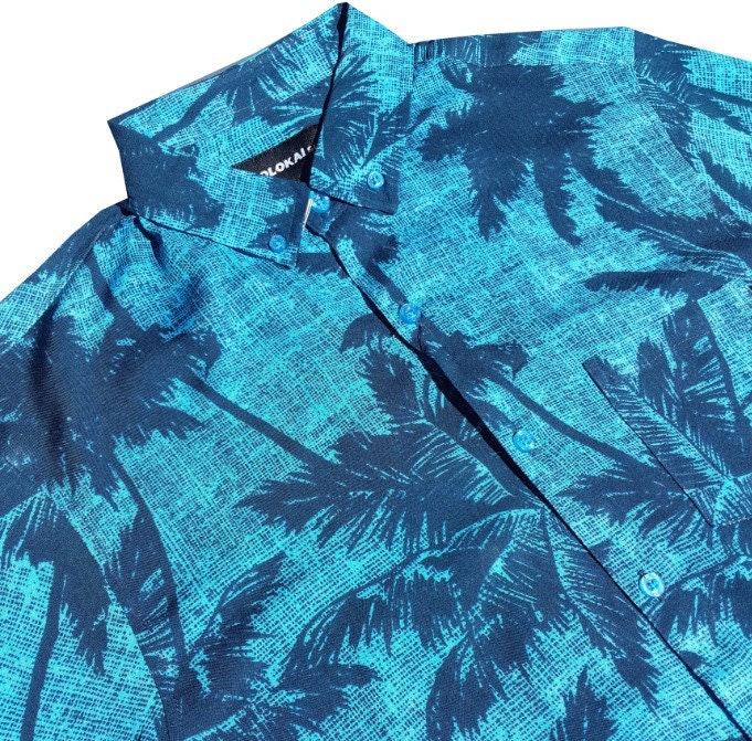Electric Blue Palms Button Down Shirt